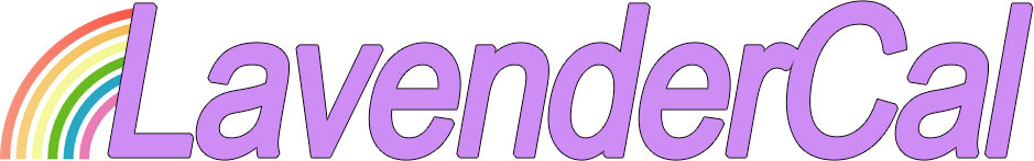 Image shows "LavenderCal" purple text with rainbow coming out of the "L"